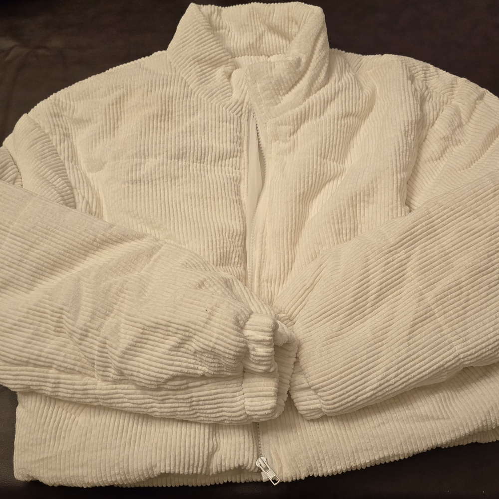 Women's White Corduroy Puffer Jacket